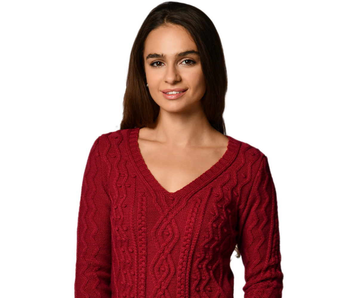 Braid Pattern V-neck Sweater for Women